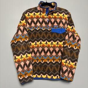 Patagonia Womens Printed Synchilla Snap- T, Companion Big: Anthos Pink Small